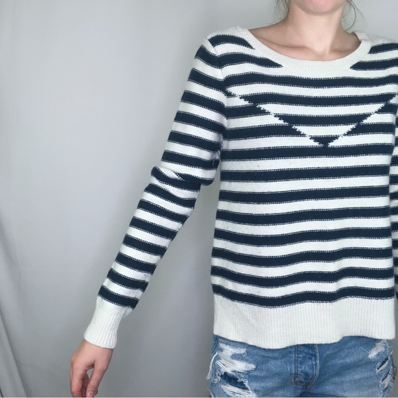 American Eagle Wool Sweater Long Sleeve Knit Striped Stretch Warm Winter Casual - Picture 4 of 7